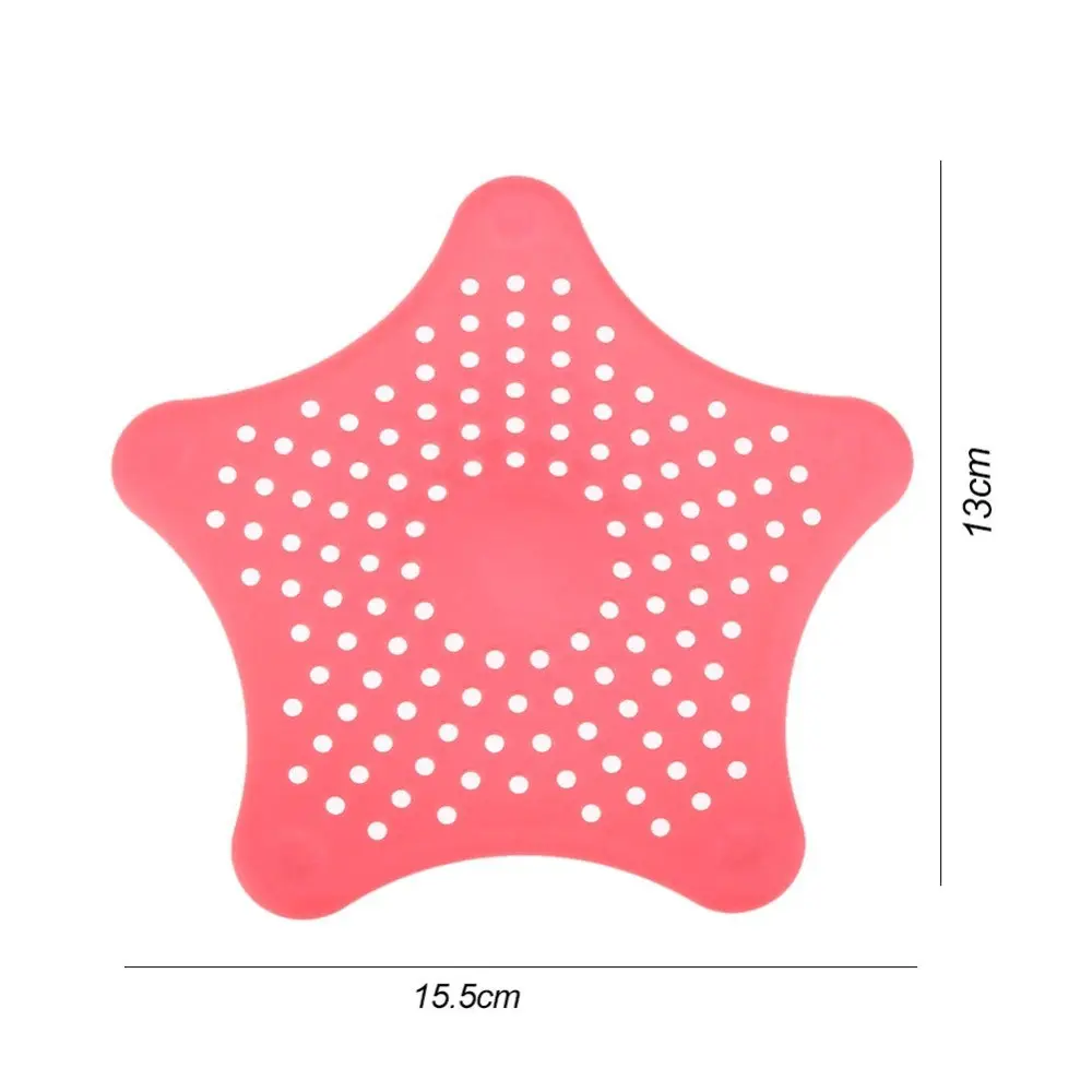 Filtro colador de silicona rosa en forma de estrella, 13x15.5 cm, recoge pelo y residuos.