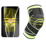 Rodillera deportiva de compresión ajustable con soporte para articulación de rodilla y alivio del dolor.