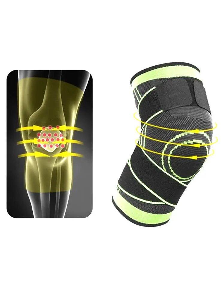 Rodillera deportiva de compresión ajustable con soporte para articulación de rodilla y alivio del dolor.