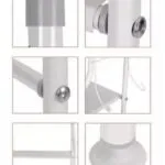 Estantería de baño blanca con detalles de tornillos y base redonda.