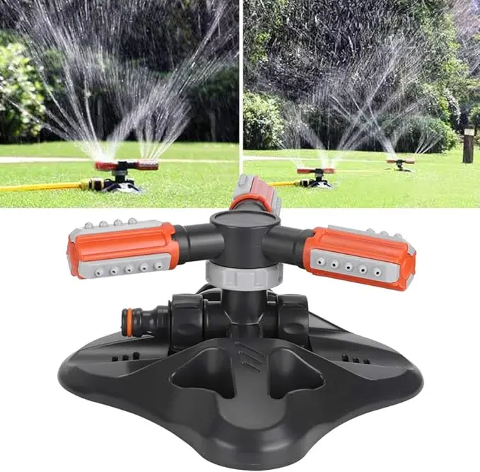Aspersor rociador de jardín 360, riego giratorio automático para césped y patios.