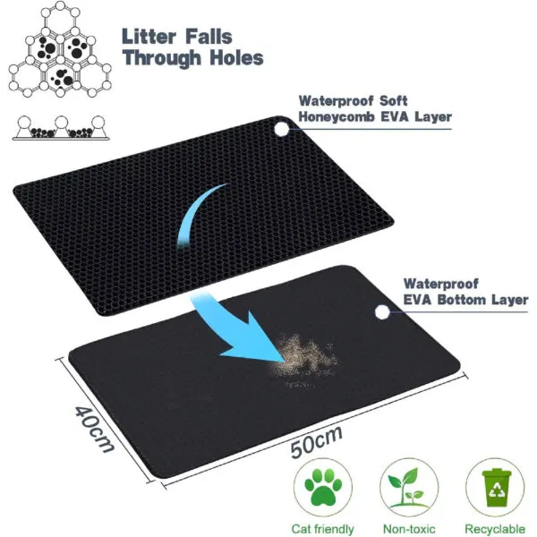 Tapete para arenero de gato con diseño de panal que recoge arena, 40x50cm.
