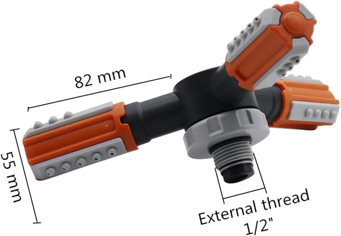 Aspersor rociador de jardín 360°, con hilo externo de 1/2" y medidas 82x55 mm.
