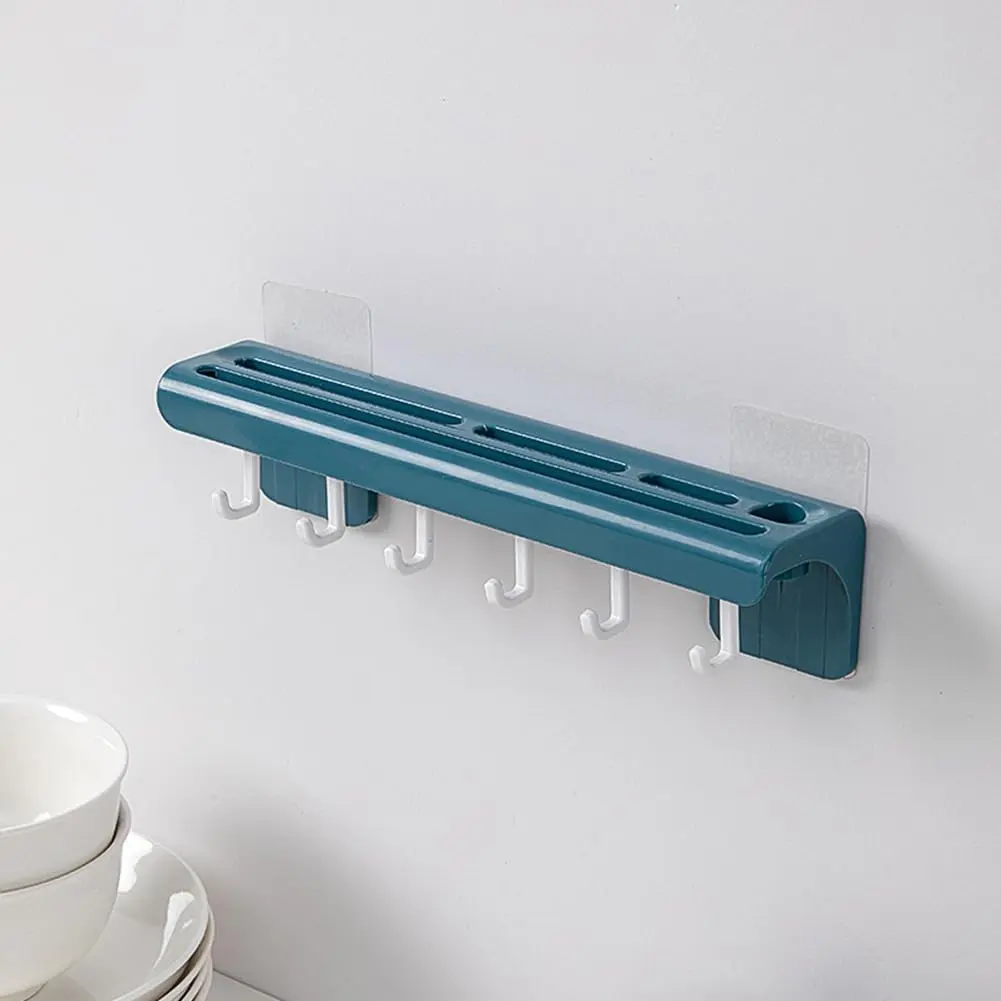 Soporte para cuchillos con ganchos para colgar, montado en la pared, azul, práctico y moderno.