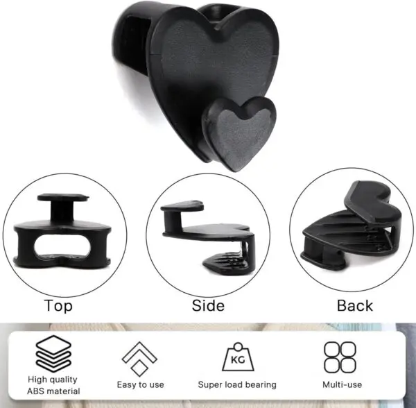 Set x12 ganchos corazón negros para colgar ropa, alta calidad, fácil de usar y multiusos.