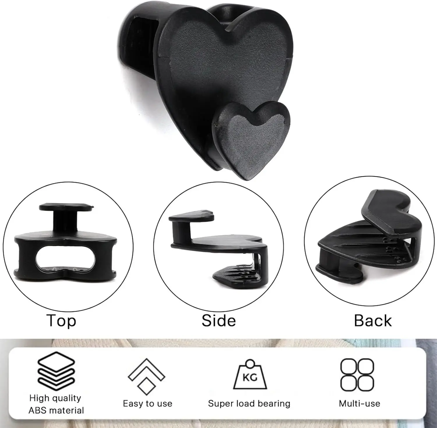 Set x12 ganchos corazón negros para colgar ropa, alta calidad, fácil de usar y multiusos.