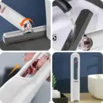 Mini trapeador de escritorio blanco para limpiar superficies, giratorio y compacto.