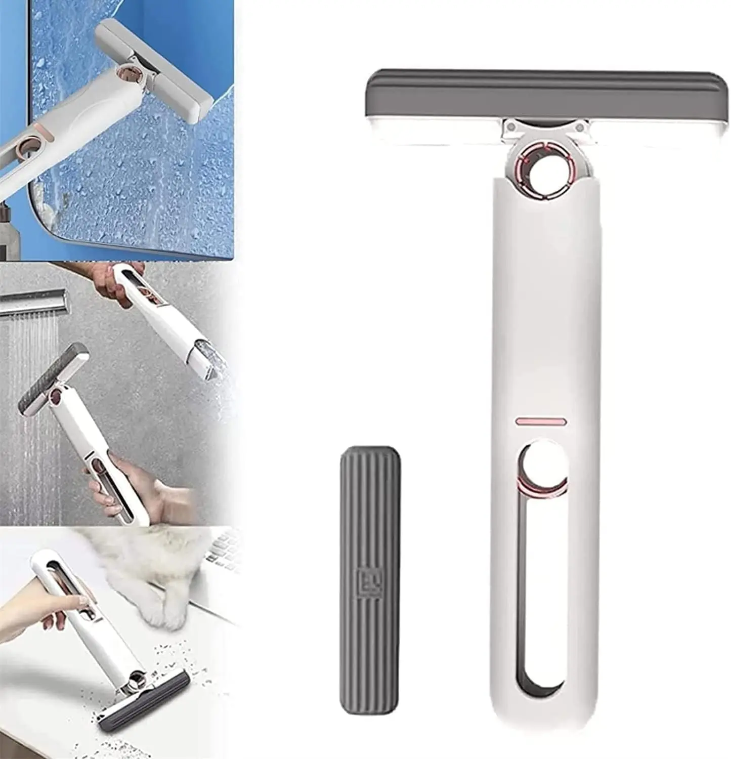 Mini trapeador portátil para escritorio, limpia vidrios y superficies con diseño moderno.