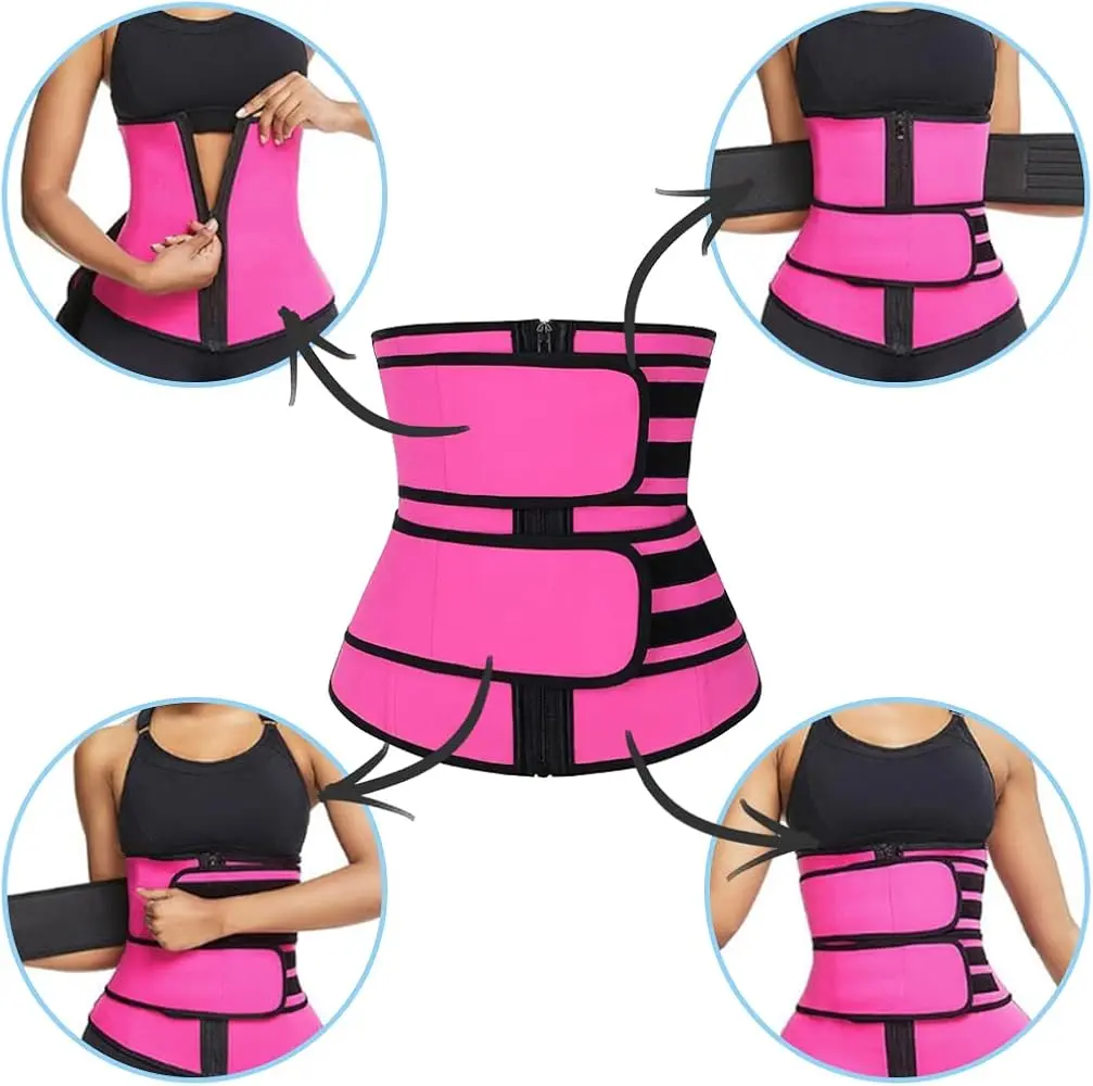 Cinturilla training corset de neopreno fucsia: faja moldeadora gym con velcro.