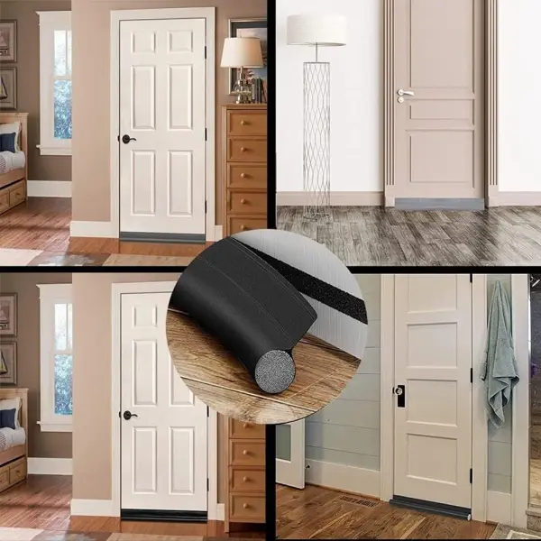 Set x2 Protector de goma negro para puerta, ideal para sellar bajo puertas y ahorrar energía.