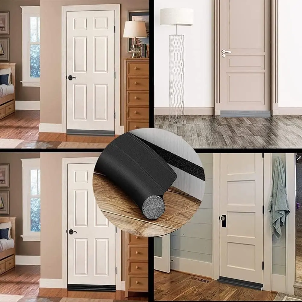 Set x2 Protector de goma negro para puerta, ideal para sellar bajo puertas y ahorrar energía.