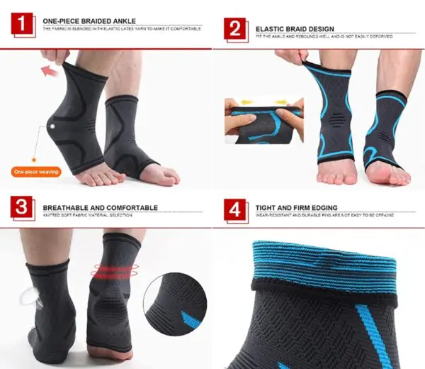Tobilleras deportivas elásticas tipo media para soporte y comodidad en deportistas.