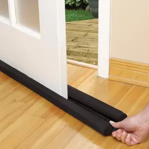 Set x2 Protector de goma negro para puerta, fácil de instalar en el suelo, aísla corrientes de aire.