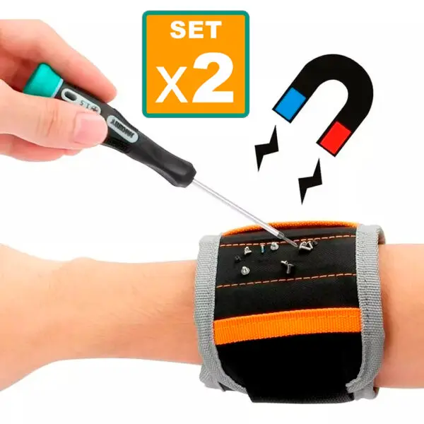 Set x2 brazaletes magnéticos para herramientas con destornillador y tornillos adheridos.