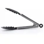 Pinzas de cocina x2 en acero inoxidable con puntas de silicona, ideales para asador y servir.