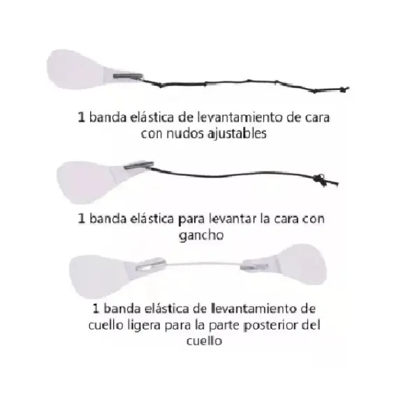 Cinta facial Secret Lift: elevación de rostro y cuello con bandas elásticas ajustables y ganchos.