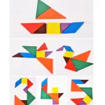 Juego Tangram didáctico de madera con figuras de animales y números, 14cm.