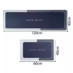 Kit x2 tapete cocina 120x40cm y 60x40cm azul con palabra HAPPINESS, absorbente y antideslizante.