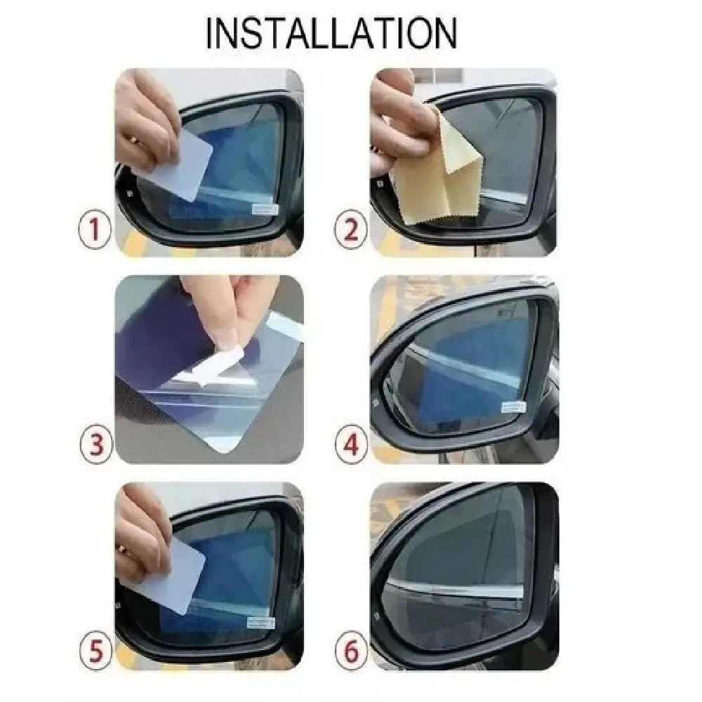 Set x4 películas antiempañantes para espejos retrovisores de coche, fácil instalación.