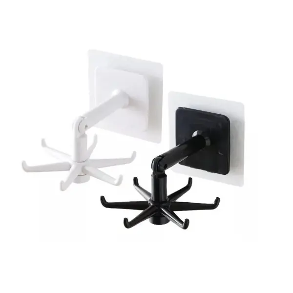 Set x4 ganchos giratorios blancos y negros para cocina, con adhesivo.
