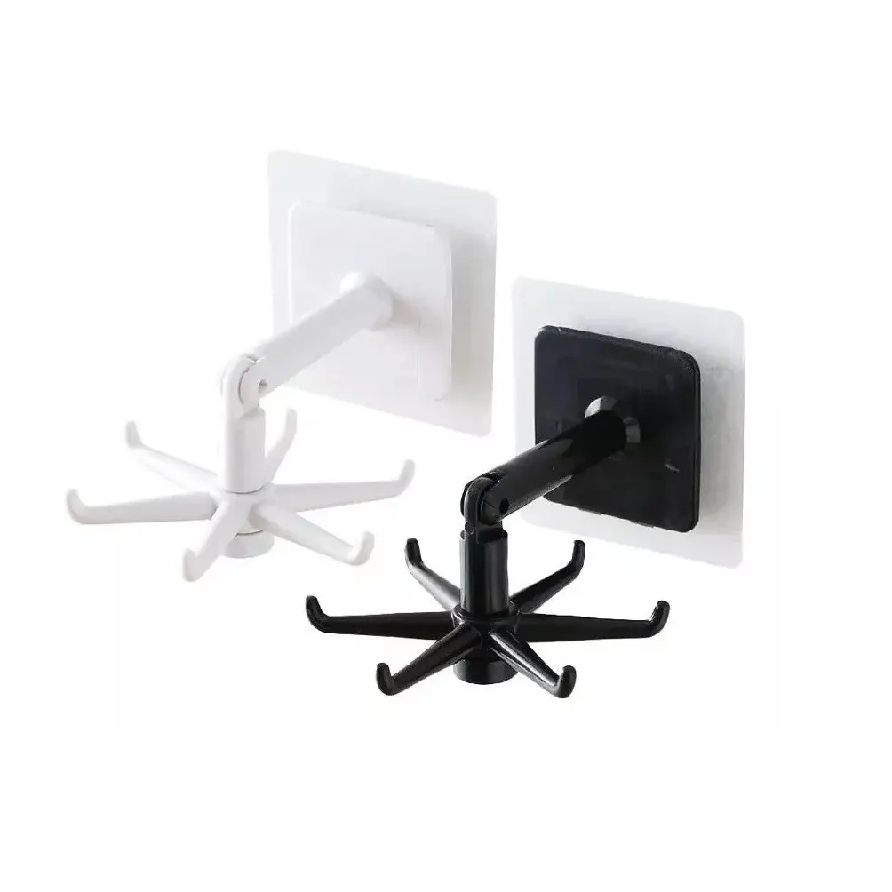 Set x4 ganchos giratorios blancos y negros para cocina, con adhesivo.