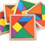 Set x2 Tangram didáctico de madera con 7 piezas cada uno, ideal para niños.