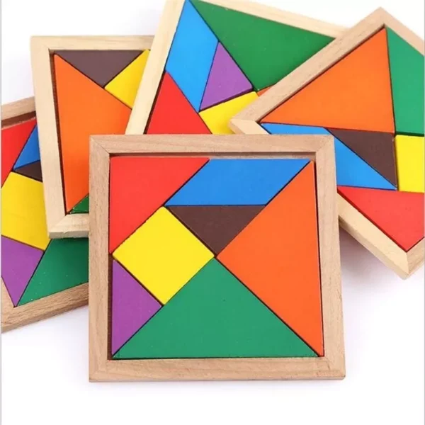 Set x2 Tangram didáctico de madera con 7 piezas cada uno, ideal para niños.