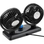 Ventilador doble negro para carro con cable, ideal para mantener el ambiente fresco.