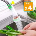 Set x4 Extensor de grifo con filtro para ahorrar agua, ideal para lavar verduras en la cocina.