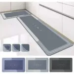 Kit x2 tapetes de cocina absorbentes y antideslizantes con diseño moderno "HOME" en gris.