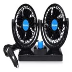 Ventilador doble Mitchell negro para carro con encendedor de cigarrillos, ideal para enfriar el habitáculo.