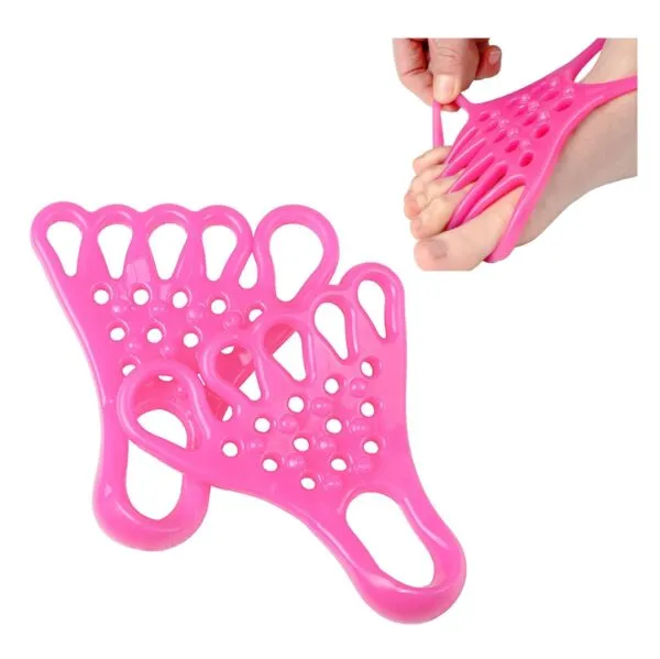 Banda elástica rosa para ejercitar pies y dedos, con separadores individuales.