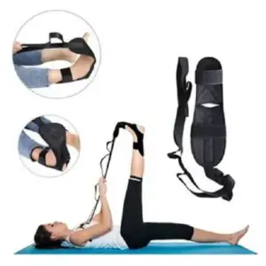 Banda de yoga para estirar piernas y rehabilitación, ideal para ejercicios de flexibilidad en casa.