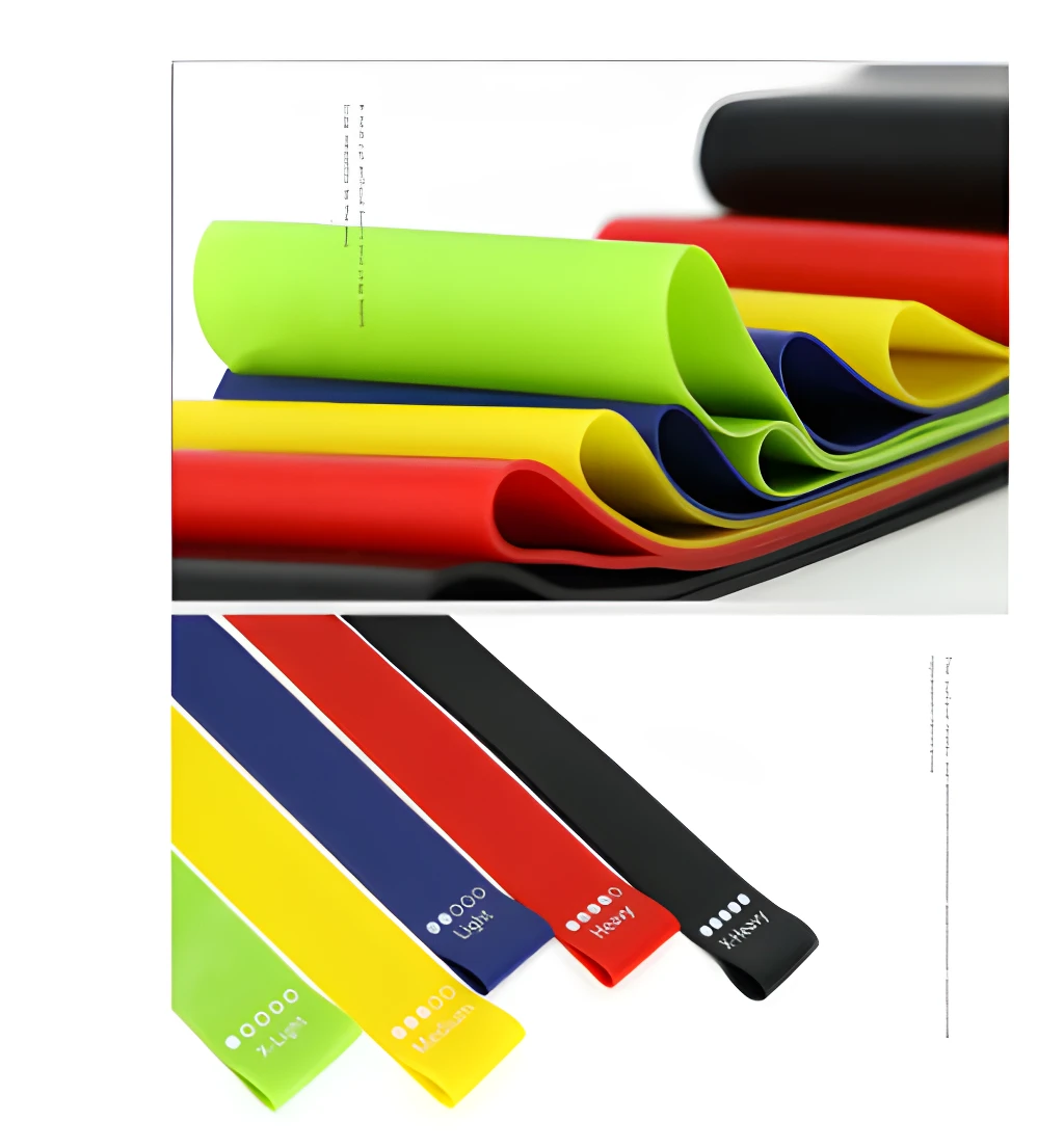 Set x2 5 bandas elásticas de resistencia para ejercicios: X-Light, Light, Medium, Heavy y X-Heavy.