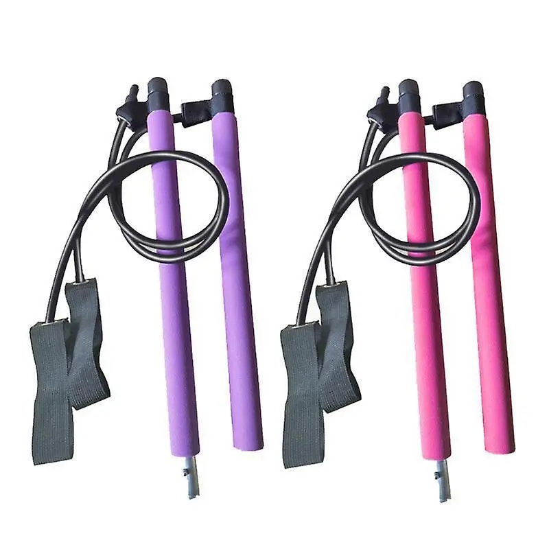 Barra elástica para Pilates púrpura y rosa con asas deportivas para entrenamiento en casa.