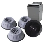 Set x4 almohadillas antivibración para lavadora, base negra y gris.