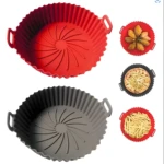 Set x3 canastillas de silicona para freidora de aire, reutilizables, con pizza, papas y plátano.