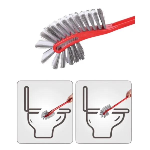 Cepillo doble 360 para baños con mango rojo, ideal para limpieza profunda.