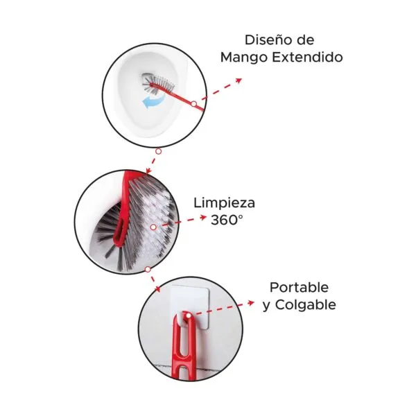 Cepillo doble 360 para baños: mango extendido, limpieza profunda y colgante.