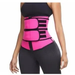Cinturilla training corset de neopreno rosa para gym, con doble ajuste y cremallera.