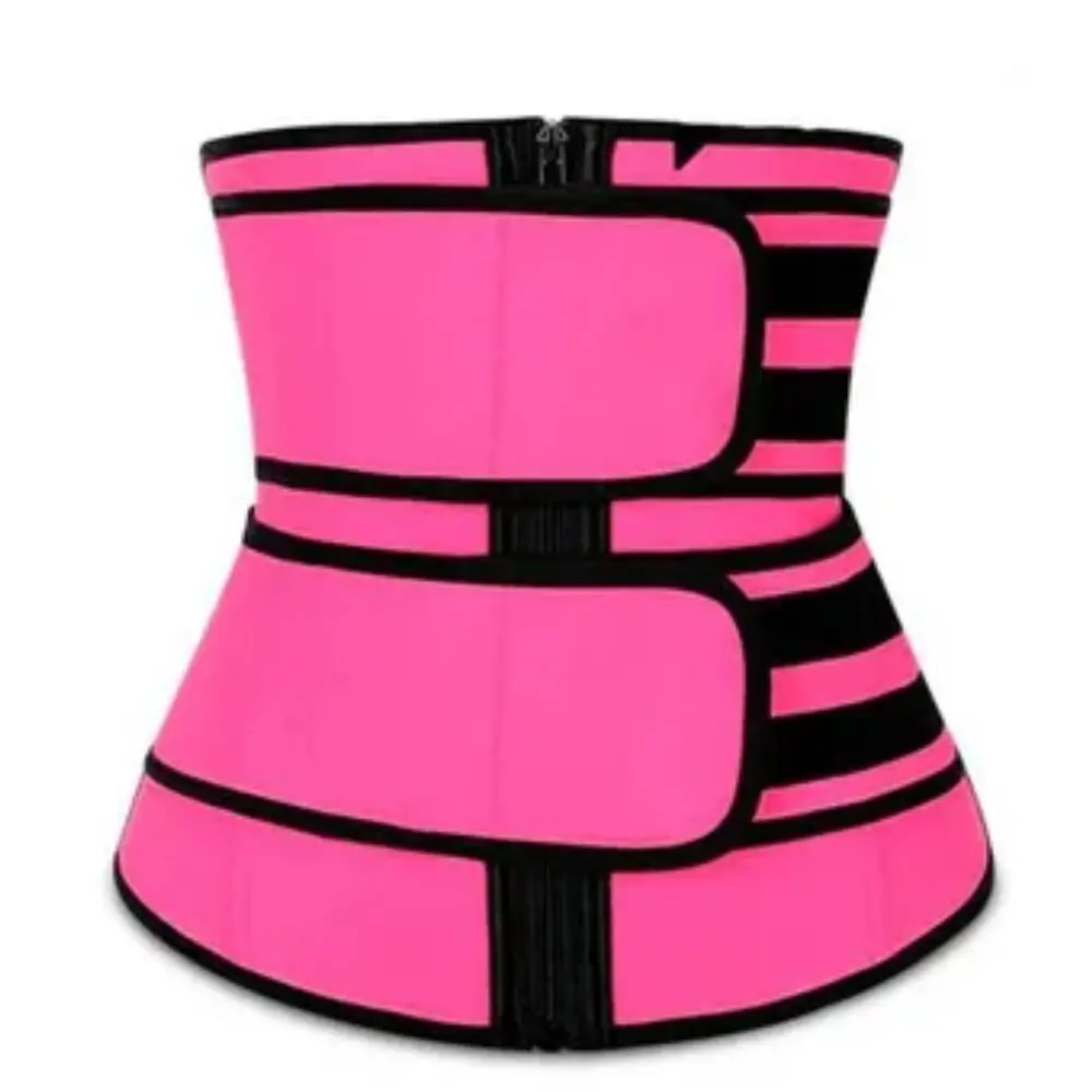 Cinturilla Training Corset Neopreno Faja Moldeadora Gym, fucsia, con velcros y zipper.
