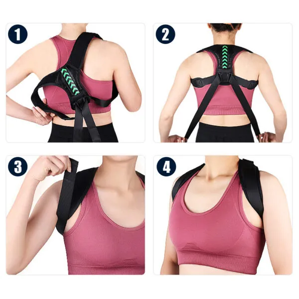 Corrector de postura con flechas para espalda superior, ajustable y cómodo.