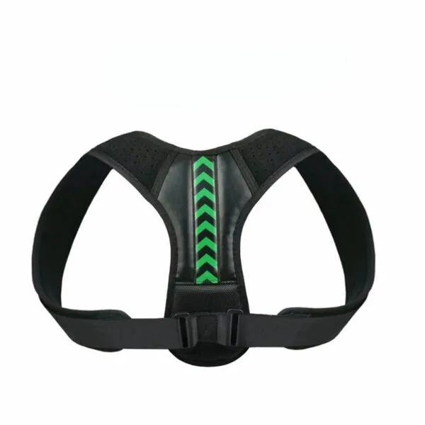 Corrector de postura de espalda superior con diseño de flechas verdes.
