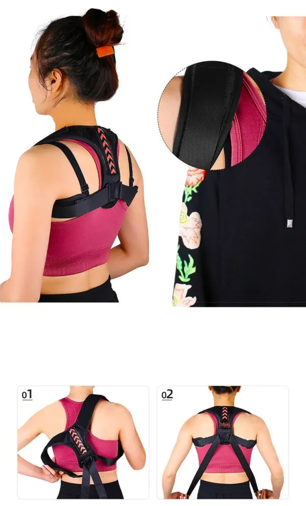 Corrector de postura con flechas para espalda, ajustable y cómodo, ideal para uso diario.