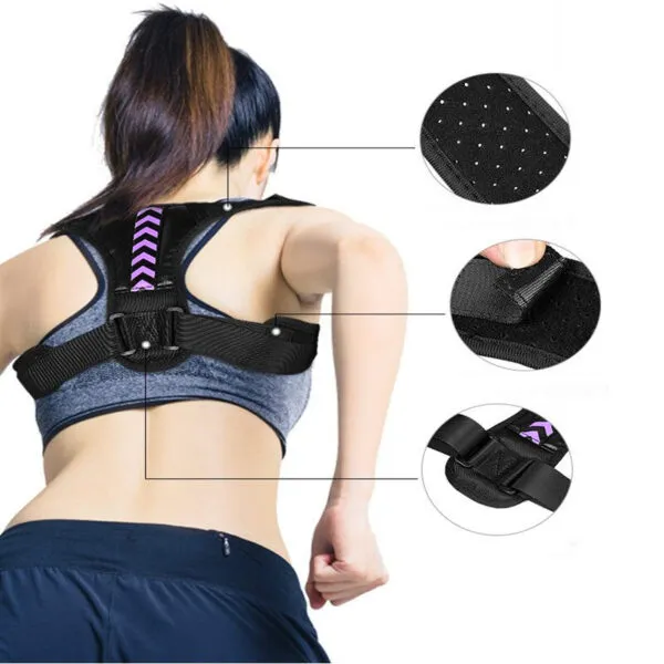 Corrector de postura para espalda con diseño de flechas, ajustable y cómodo.