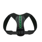 Corrector de postura espalda superior con flechas verdes, soporte ajustable y diseño ergonómico.
