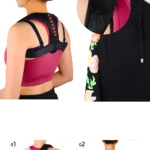 Corrector de postura con flechas en la espalda superior, ajuste cómodo y diseño ergonómico.