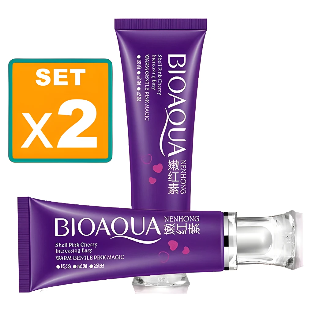 Set x2 Crema Despigmentante Aclaradora Bioaqua, tubo púrpura con tapa transparente.