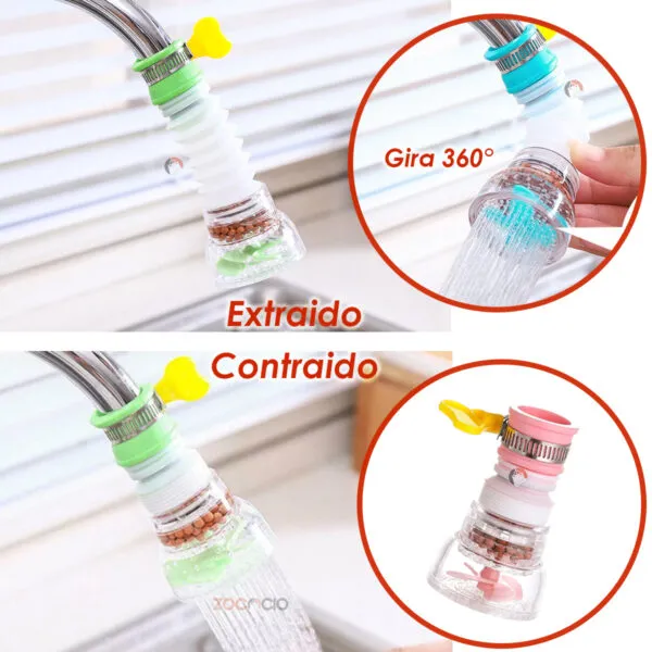 Extensor de grifo con filtro, ahorrador de agua, gira 360°, set x4.