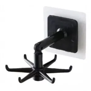 Set x4 ganchos giratorios negros para cocina, se adhieren a la pared.